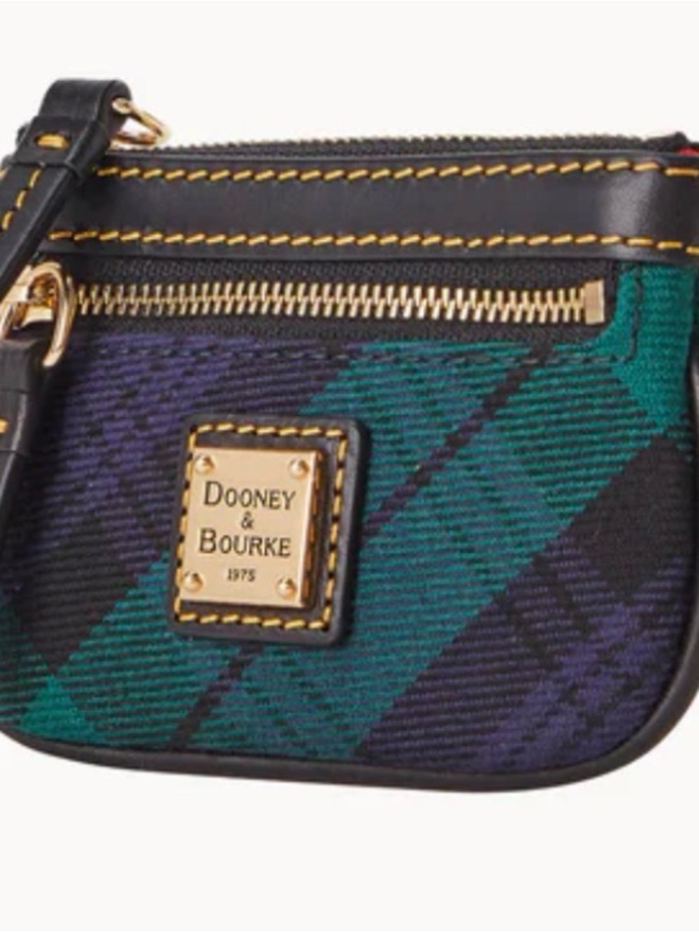 Dooney & Bourke Green and Black Plaid Wristlet with Gold Trim NEW NWT
